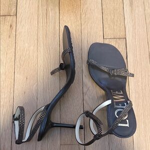 Loewe Black and Brown Strappy Rhinestone Heels